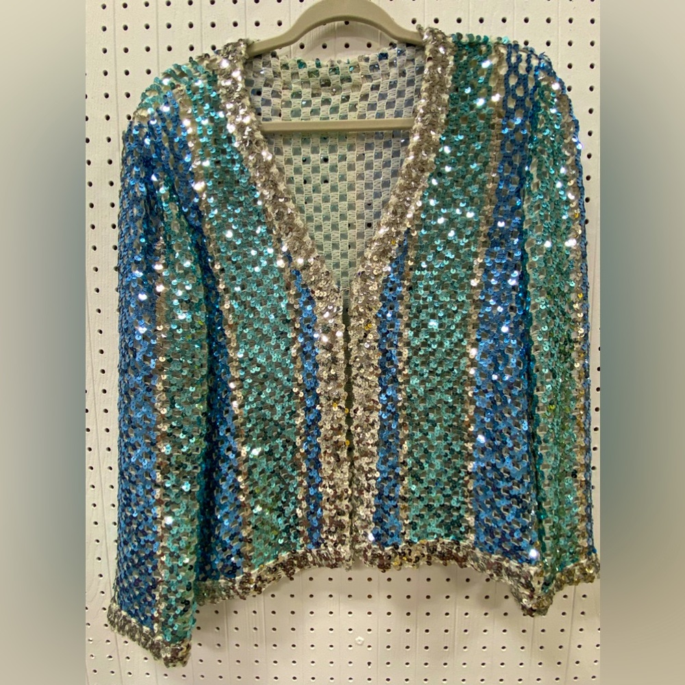 Blue Sequined Vintage Midcentury Sweater
